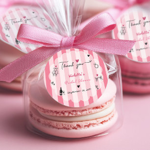 Sticker Rond Baby Shower Rose Pastel Élégant Dessiné à la Main