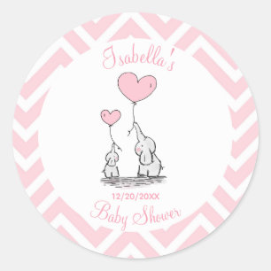 Sticker Rond Baby shower rose Pastel Elephant
