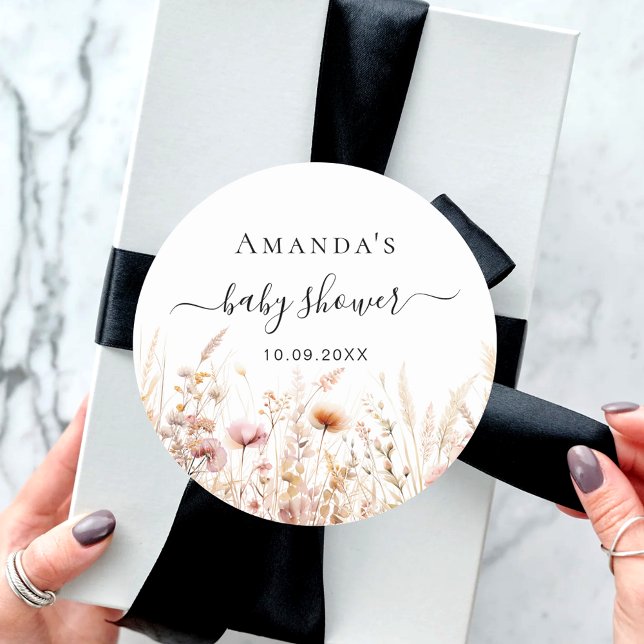 Sticker Rond baby shower rose pêche fleur sauvage (Créateur téléchargé)