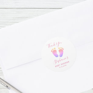 Sticker Rond Baby shower rose pieds bébé Merci