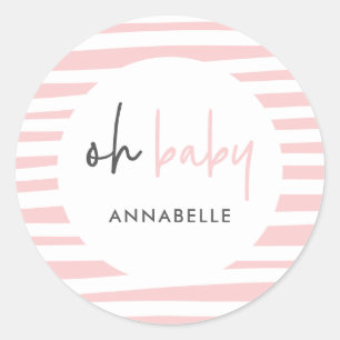 Sticker Rond baby shower rose typographie parti moderne faveur