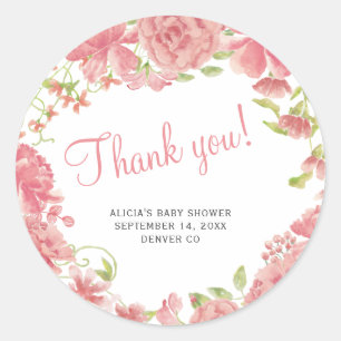 Sticker Rond Baby shower rose vif floral merci