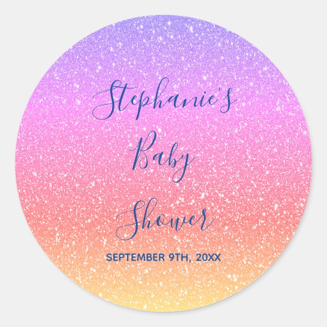 Sticker Rond Baby shower rose violet Parties scintillant person (Devant)