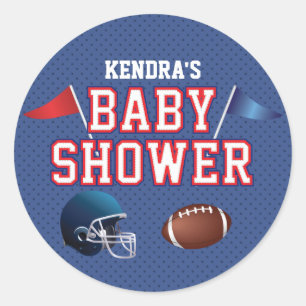 Sticker Rond Baby shower rouge et bleu du football