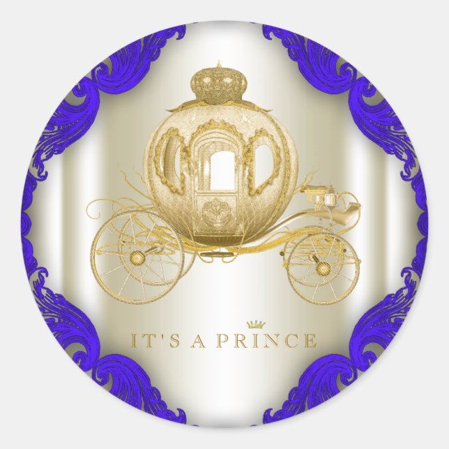 Sticker Rond Baby shower Royal Blue et Gold Prince (Devant)