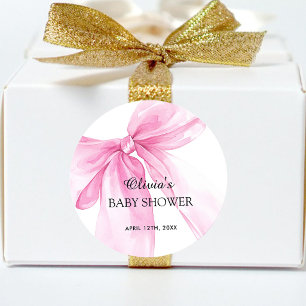 Sticker Rond Baby Shower Ruban Arc-en-ciel Rose