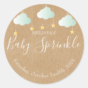 Sticker Rond Baby shower rustique à scintillement kraft