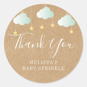 Sticker Rond Baby shower rustique à scintillement kraft
