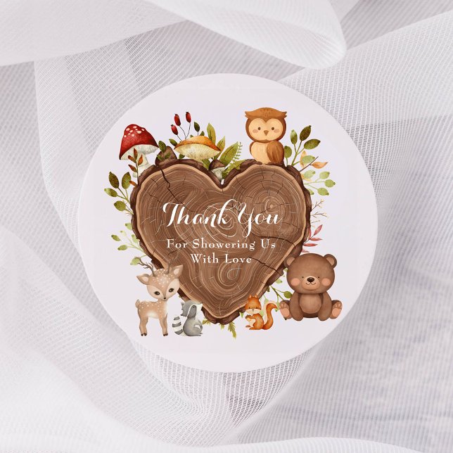 Sticker Rond baby shower rustique d'animaux de bois (Créateur téléchargé)