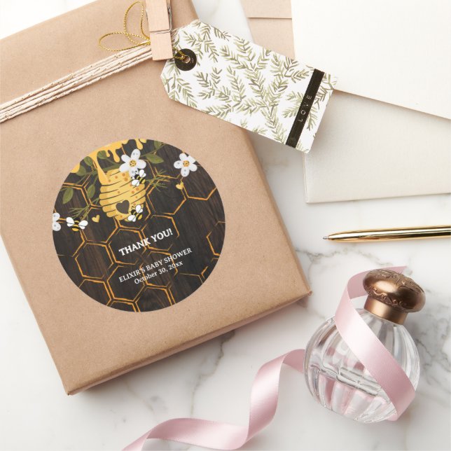 Sticker Rond Baby shower rustique des abeilles domestiques (Cadeaux)