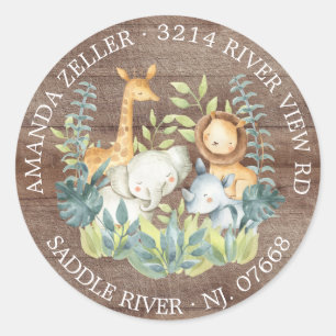 Sticker Rond Baby shower Rustique Jungle Adresse de retour