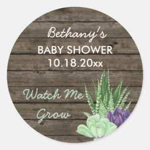 Sticker Rond Baby shower Rustique Succulents Regardez-moi grand