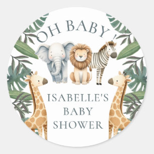Sticker Rond Baby shower Safari animal personnalisé