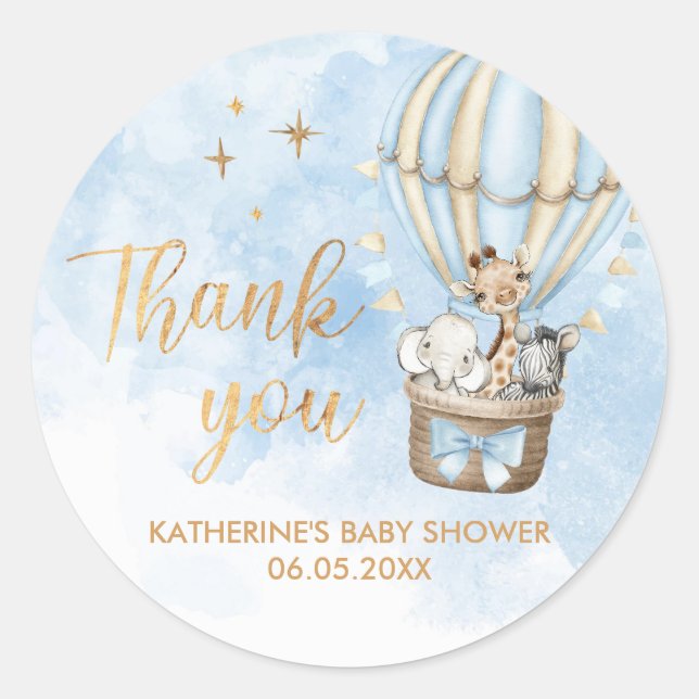 Sticker Rond Baby shower Safari Balloon à air chaud Merci (Devant)