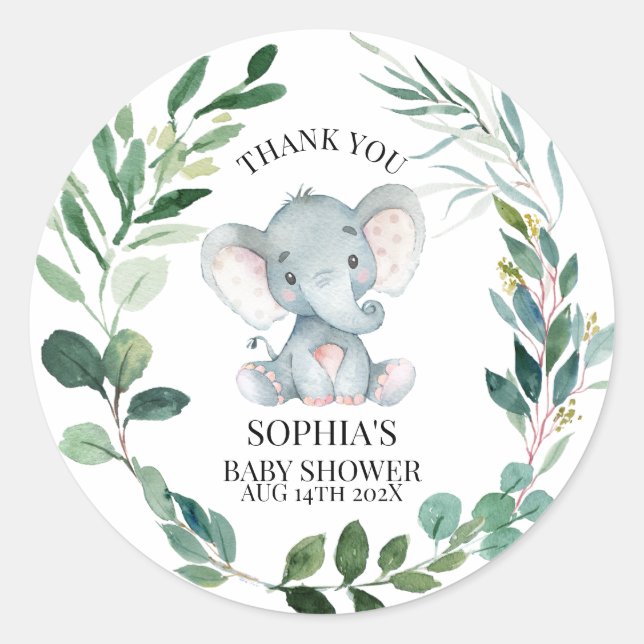 Sticker Rond Baby shower Safari éléphant non sexiste (Devant)