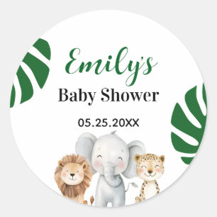 Sticker Rond Baby Shower Safari Personnalisé