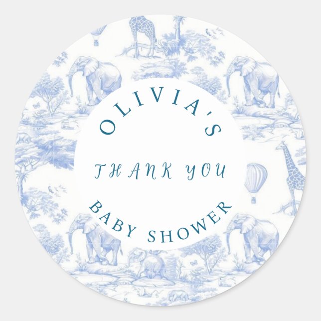 Sticker Rond Baby shower Safari Toile de Jouy (Devant)