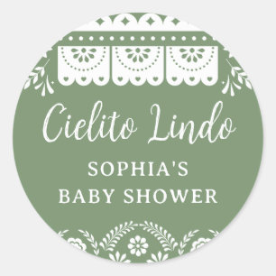 Sticker Rond Baby shower Sage Green Cielito Lindo Talavera