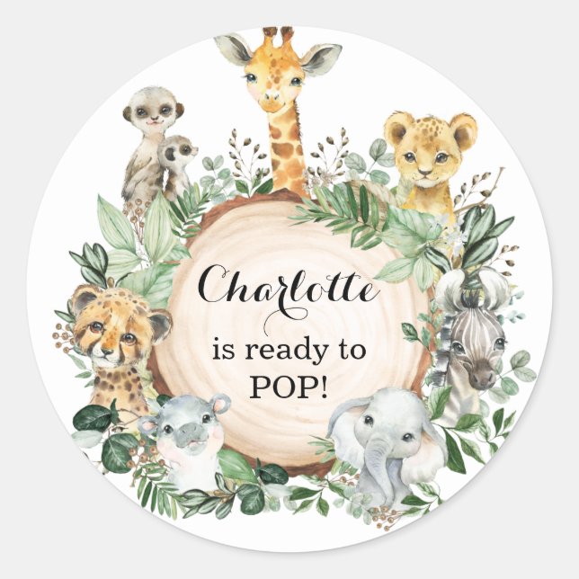 Sticker Rond Baby shower sauvage Safari Jungle  animalier (Devant)