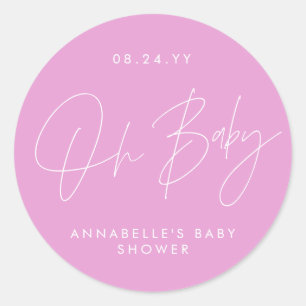Sticker Rond Baby shower script moderne girly rose élégant clas