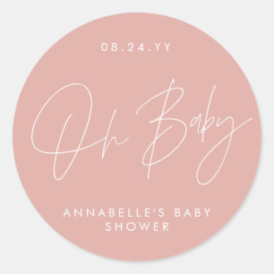 Sticker Rond Baby shower script moderne girly rose rose élégant