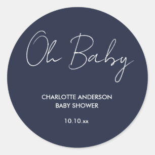 Sticker Rond Baby shower script moderne marine bleu élégant