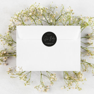 Sticker Rond Baby shower script moderne noir et blanc élégant