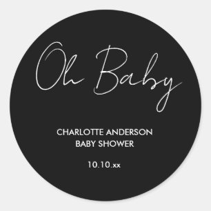 Sticker Rond Baby shower script moderne noir et blanc élégant