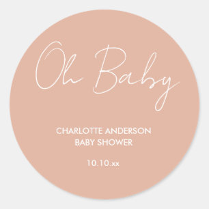 Sticker Rond Baby shower script moderne rose pâle élégant