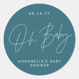Sticker Rond Baby shower script moderne sauge vert élégant