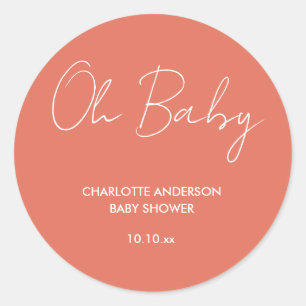 Sticker Rond Baby shower script moderne terre cuite élégante
