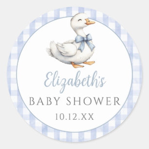 Sticker Rond Baby shower Silencieux En vichy bleu petit oie