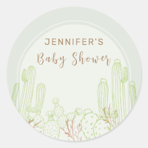 Sticker Rond Baby shower simple Boho Cactus Line Art Arch