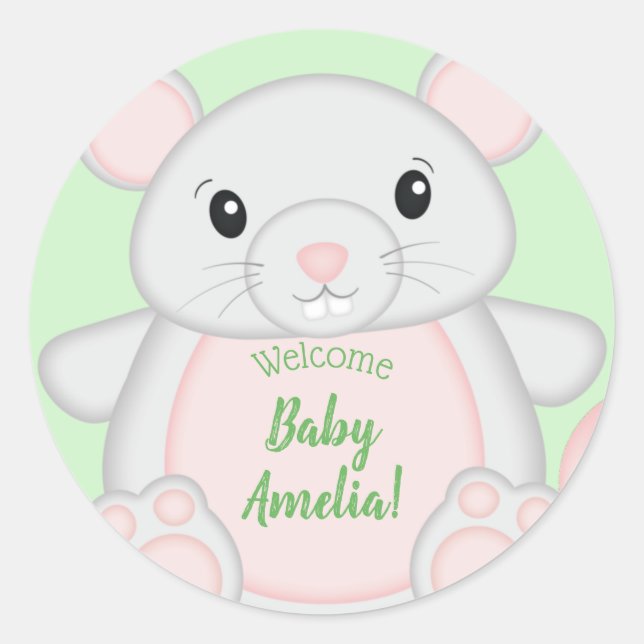 Sticker Rond Baby shower souris (Devant)