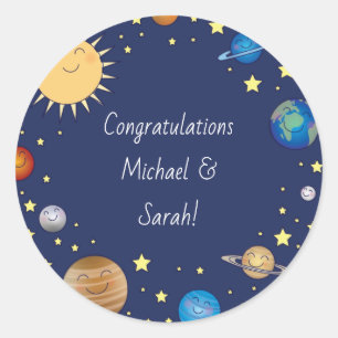 Sticker Rond Baby shower spatial Galaxy Étoiles Universelles