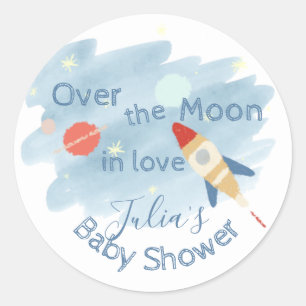 Sticker Rond Baby shower spatial sur la lune