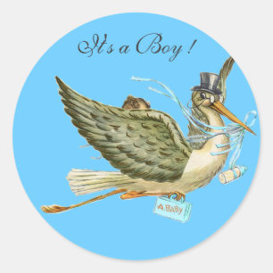 STICKER ROND BABY SHOWER STORK
