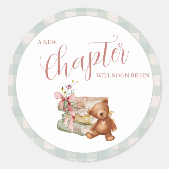 Sticker Rond Baby shower Storybook Nouveau chapitre commence (Devant)