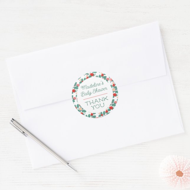 Sticker Rond Baby shower sucré aux fraises illustré (Enveloppe)