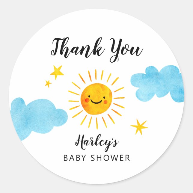 Sticker Rond Baby shower Sunshine Faveur neutre genre (Devant)