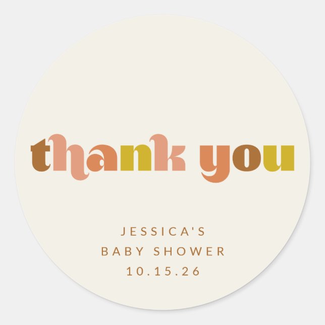 Sticker Rond Baby shower super en terre cuite Retro personnalis (Devant)