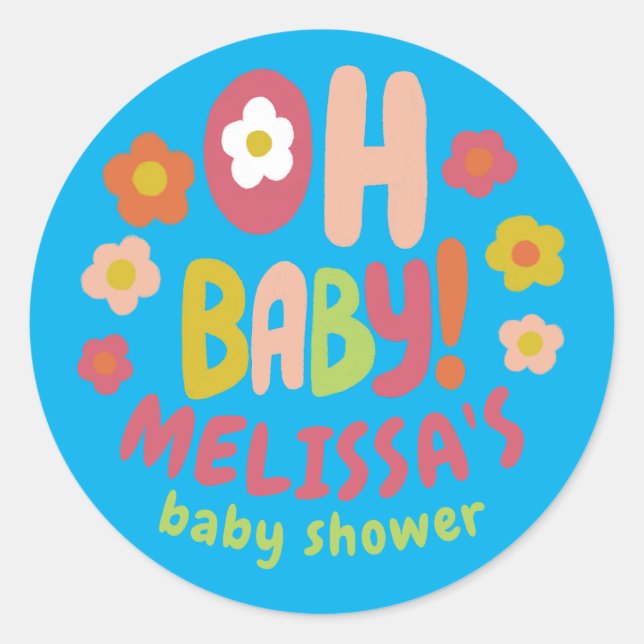 Sticker Rond BABY SHOWER Super marguerites COLORÉ PERSONNALISÉ (Devant)