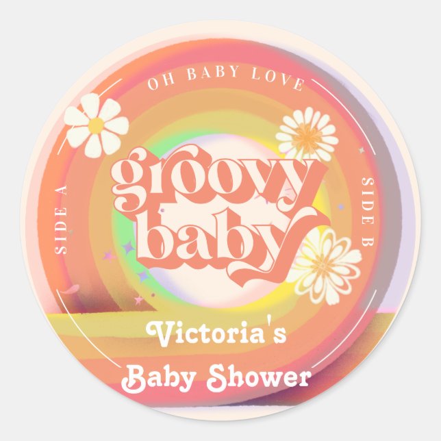 Sticker Rond Baby shower super Retro Vinyl (Devant)
