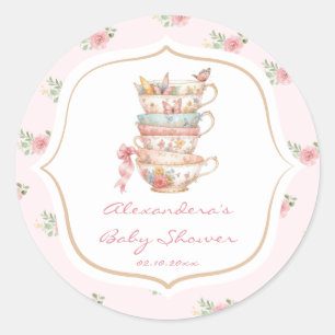 Sticker Rond Baby Shower sur le thème de la fête de thé aux fle