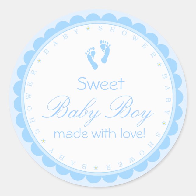 Sticker Rond Baby shower Sweet Baby Boy Blue Footprints (Devant)