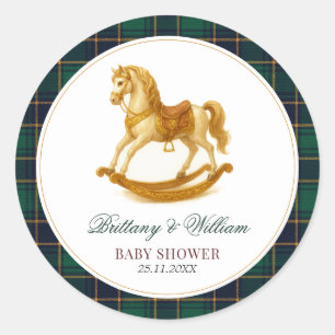 Sticker Rond Baby shower Tartan Plaid À Cheval Rocheux