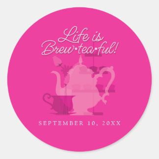 Sticker Rond Baby shower Tea Party Cute Minimaliste Chic Rose
