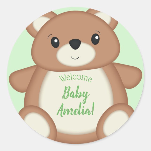 Sticker Rond Baby shower Teddy Bear (Devant)