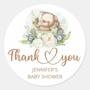 Sticker Rond Baby shower Teddy Garçon bébé ours