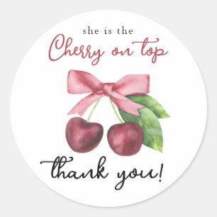 Sticker Rond Baby shower thème cerise - Merci
